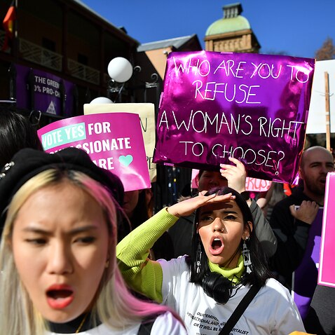 Pro-choice advocates during a rally outside the New South Wales Parliament. 