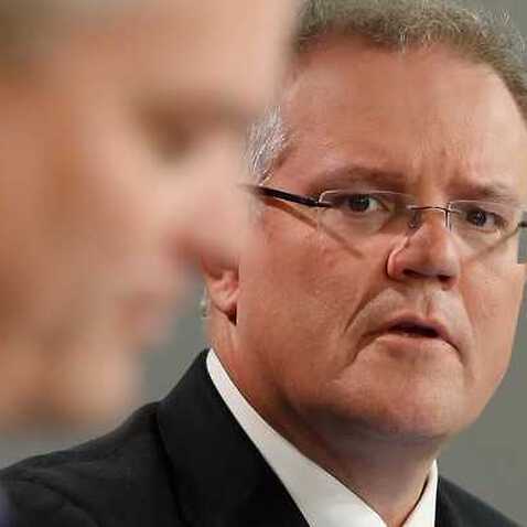 Scott Morrison, with Mathias Cormann in foreground