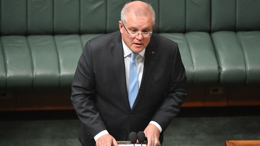 Prime Minister Scott Morrison speaks at Parliament House in Canberra.