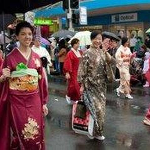 Marching in kimono