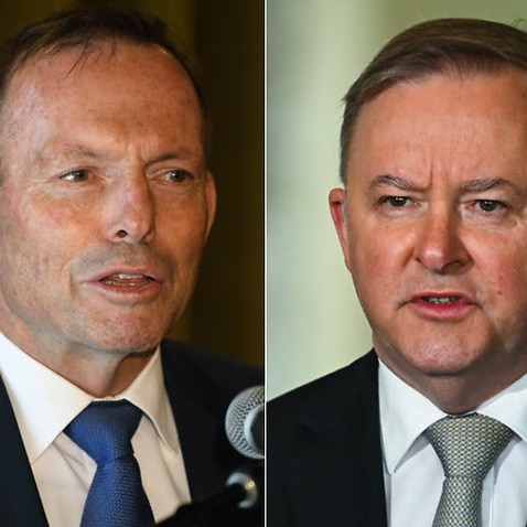 Former prime minister Tony Abbott (L) and Labor leader Anthony Albanese