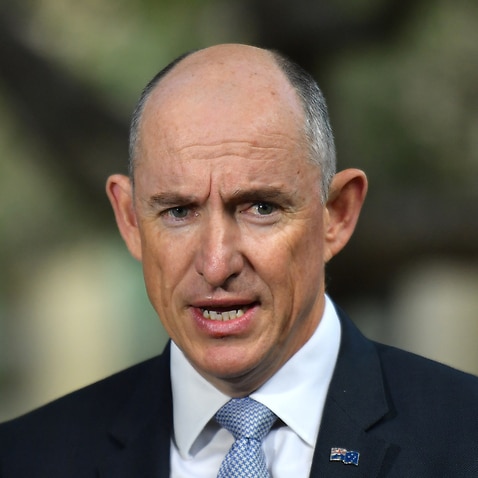 NDIS Minister Stuart Robert at a press conference at Parliament House