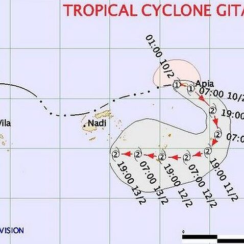 Tropical Cyclone Gita's expected path over Fiji.
