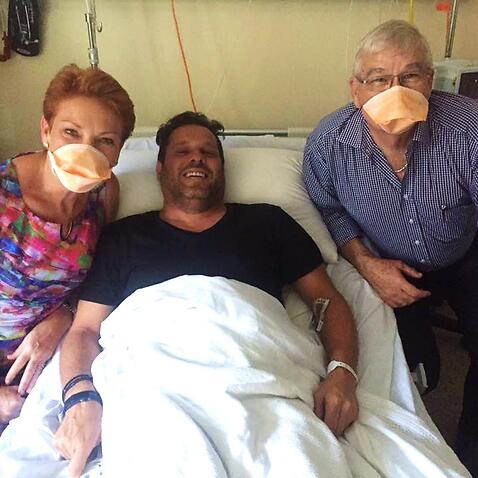 Pauline Hanson visits her newest Senator in hospital.