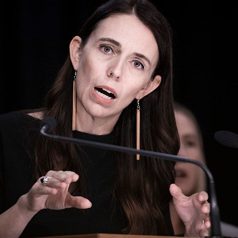 New Zealand Prime Minister Jacinda Ardern holds a post cabinet press conference in the Beehive theatrette at Parliament in Wellington in New Zealand, Monday, February 21, 2022. (AAP Image/Pool, Robert Kitchen) NO ARCHIVING
